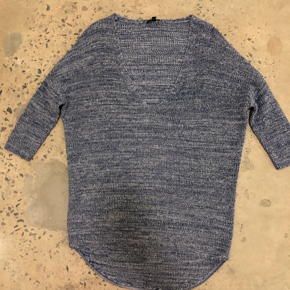 Express 3/4 length blue & white ribbed sweater